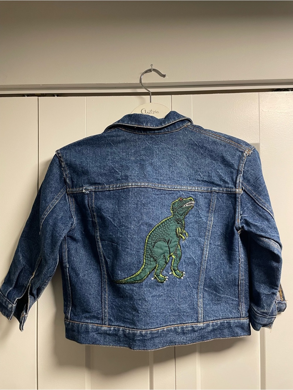 90s Y2K Vintage Children's T-Rex Dinosaur Embroidered Denim Jean Jacket Boys